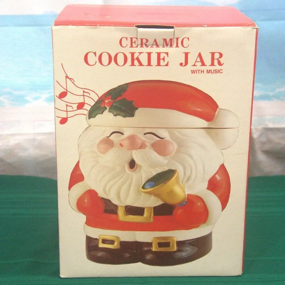 Vintage Ceramic Santa Claus Cookie Jar with Music Plays Jingle Bells